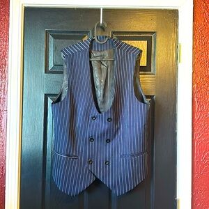 SHIEN Large Double Breasted Waistcoat in Navy Blue Pinstripe